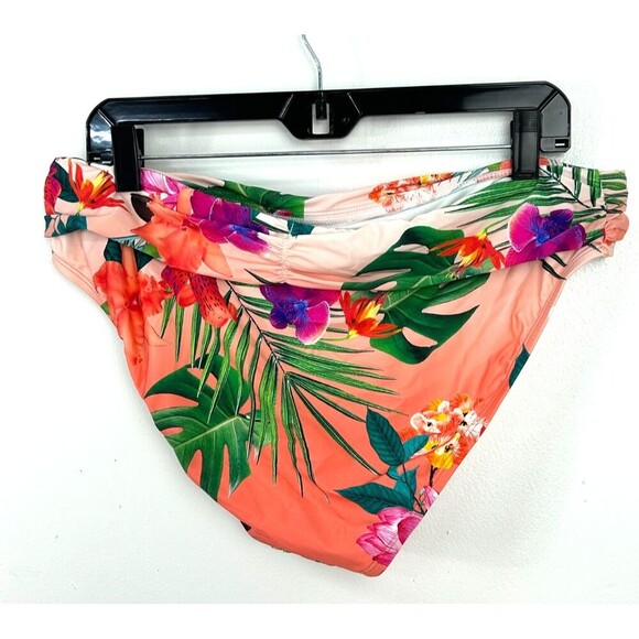 New La Blanca Bikini Swimsuit Bottom Women 16  Tropical Rain Shirred Band Coral - Picture 5 of 10